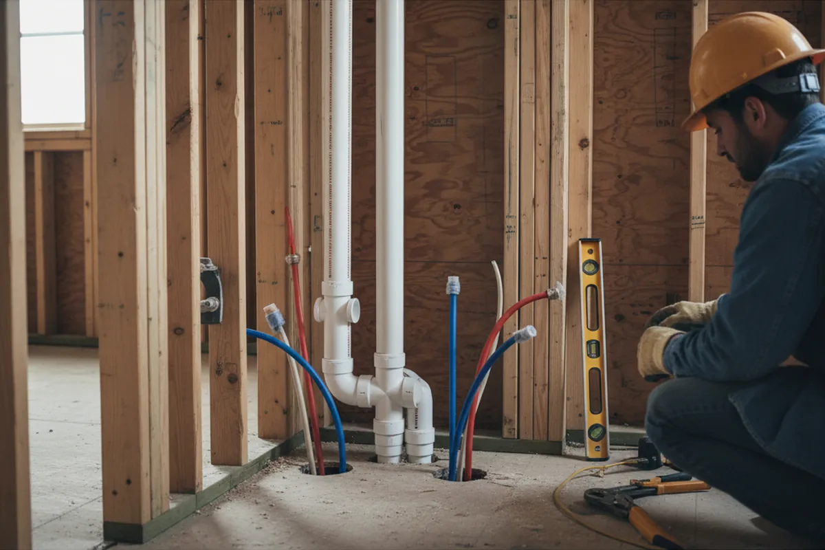 Drain and supply rough-in during Sump Pump Repair in Palm Desert